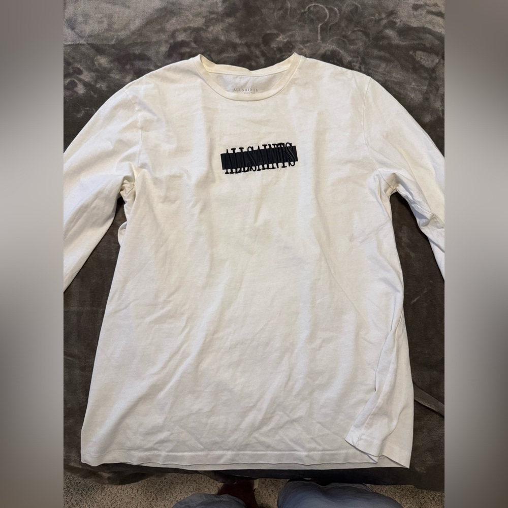 All Saints Men's Cream Long Sleeve Tee